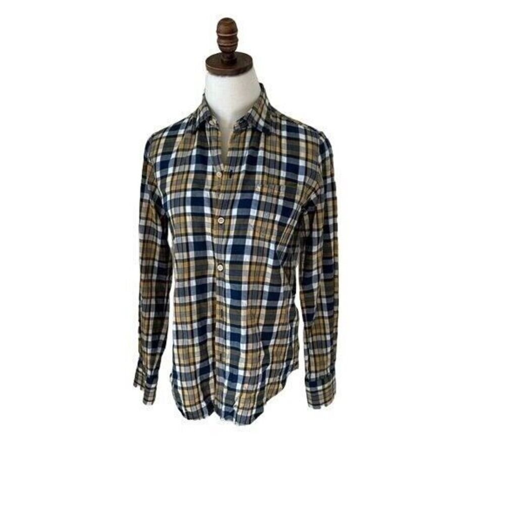45RPM Umii 908 45R Indigo Blue Check Plaid Button Down Shirt Japan 1 XS‎